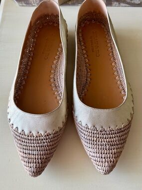 Beau & Ro Handmade Leather Point Toe Raffia Ballet Flats | New in Box